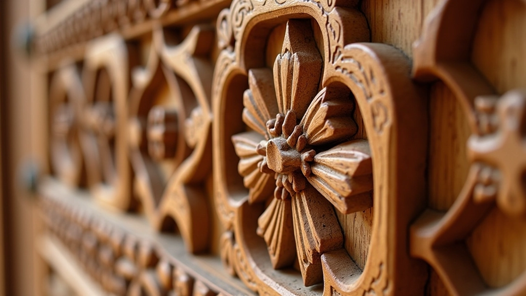 Medinės sienos su tradiciniais ornamentais ir išskirtinais medžio raštais