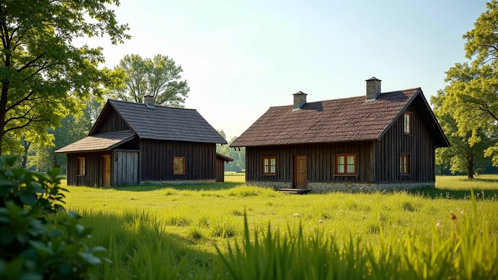 Autentiškas kaimo sodybos pastatai su tradicine architektūra