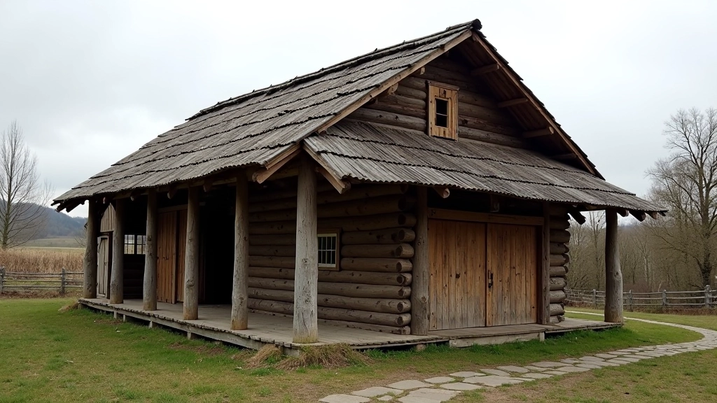 Tradicinė medinė klėtis su stulpais, skirta grūdams saugoti